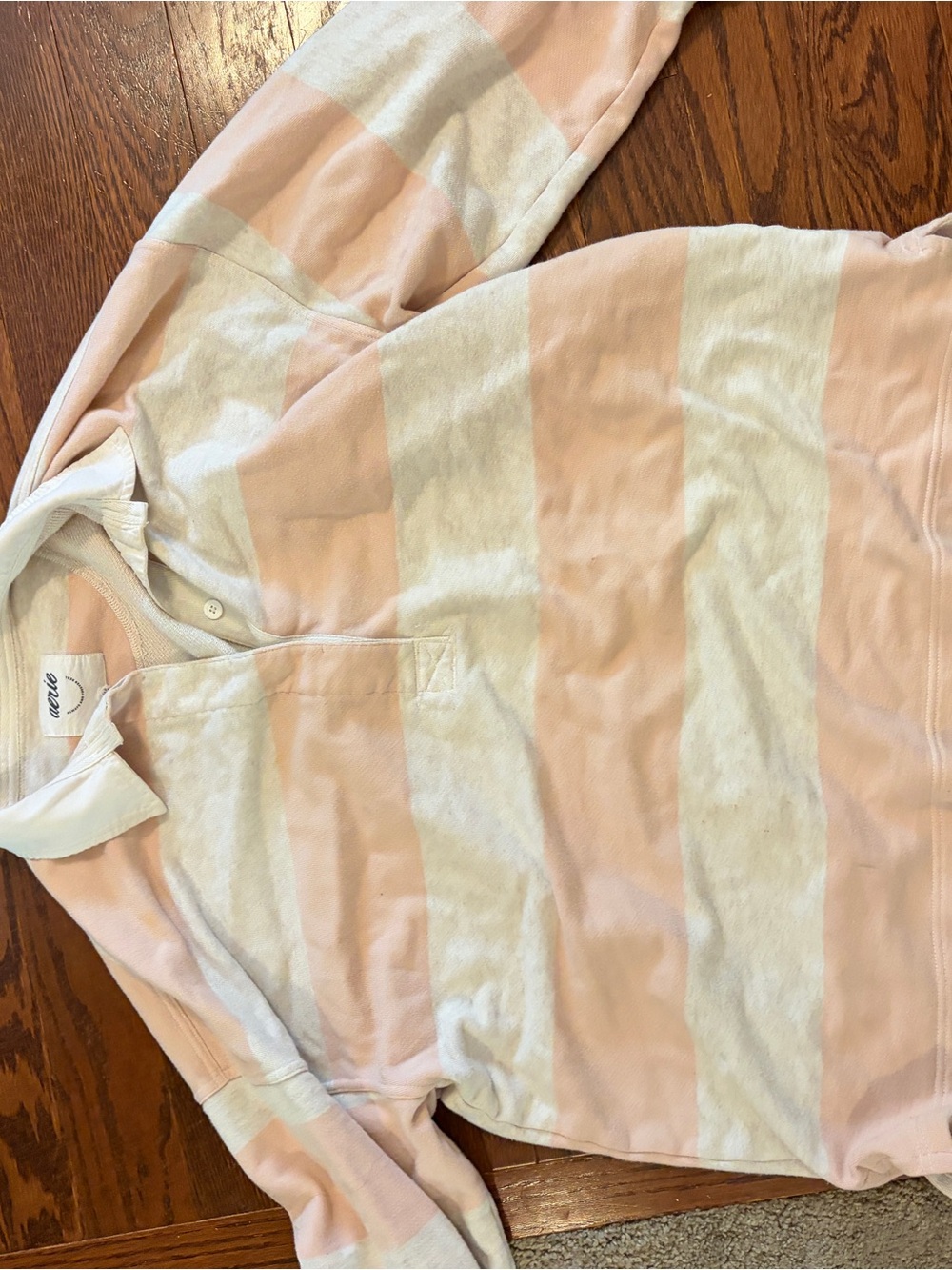 Aerie rugby oversized long sleeve - pink and cream